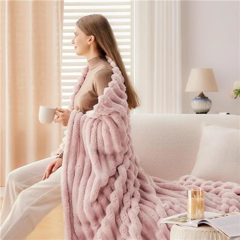 Super Soft Throw Blanket Pink Premium Silky Flannel Fleece Ribbed 50